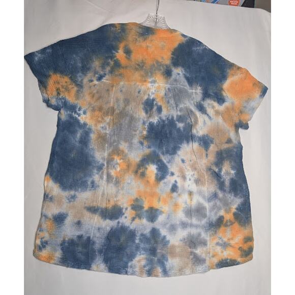 EASEL Womens 100% Cotton Tie Dye short sleeve gauzy tunic Shirt size Large NWT - Picture 6 of 7